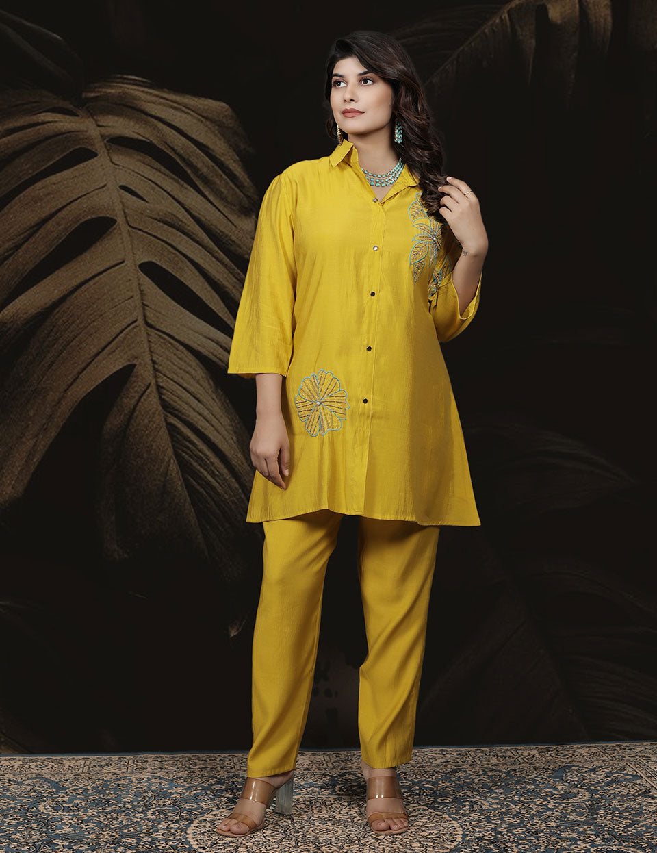 Mustard Yellow Roman Silk Embroidered CO-ORD Set