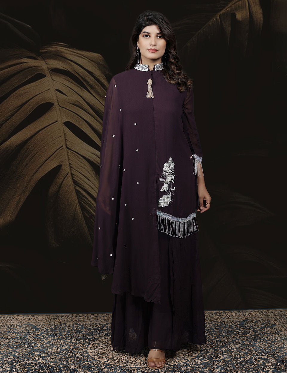 Deep Purple Georgette Sharara Set