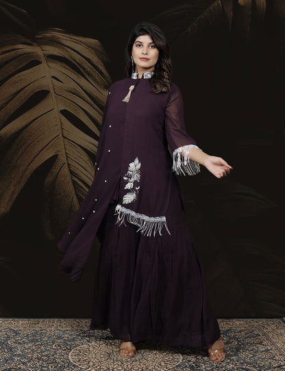 Deep Purple Georgette Sharara Set