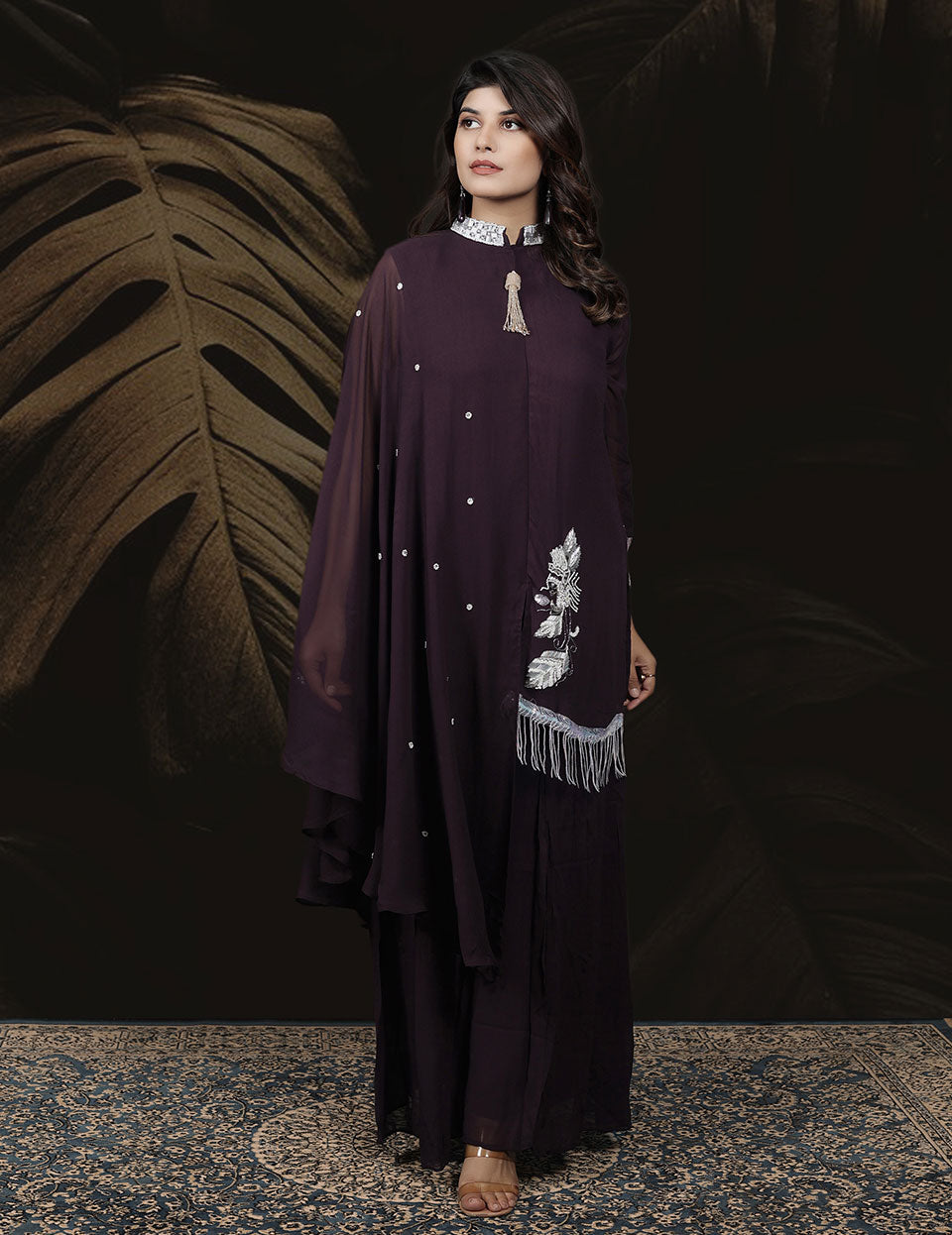 Deep Purple Georgette Sharara Set