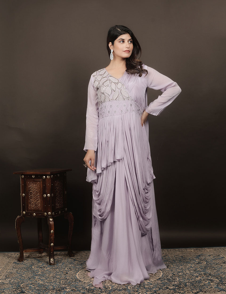 Purple Chanderi Silk Gown