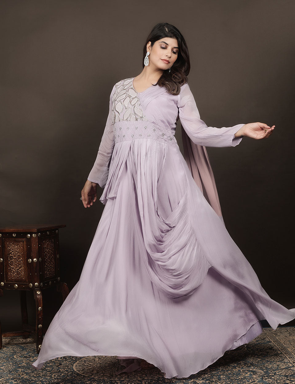 Purple Chanderi Silk Gown