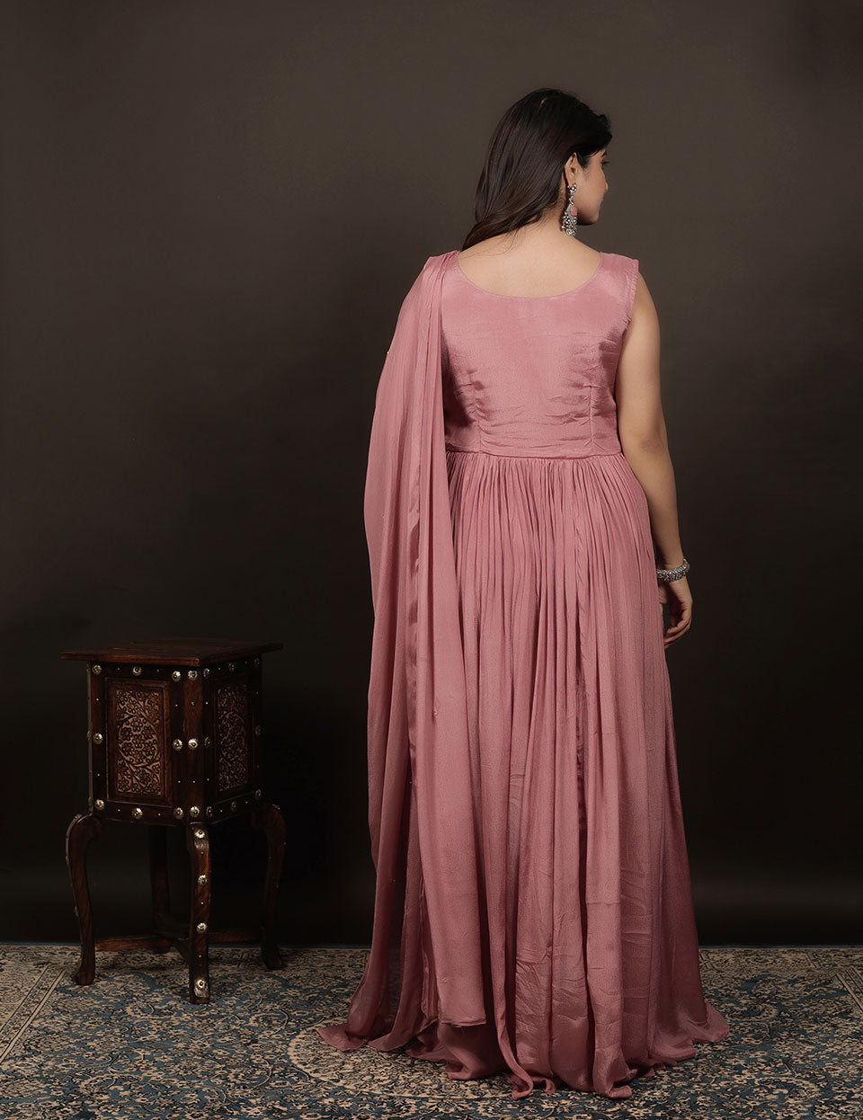 Peach Chanderi Silk Gown