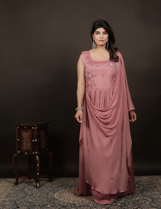 Peach Chanderi Silk Gown