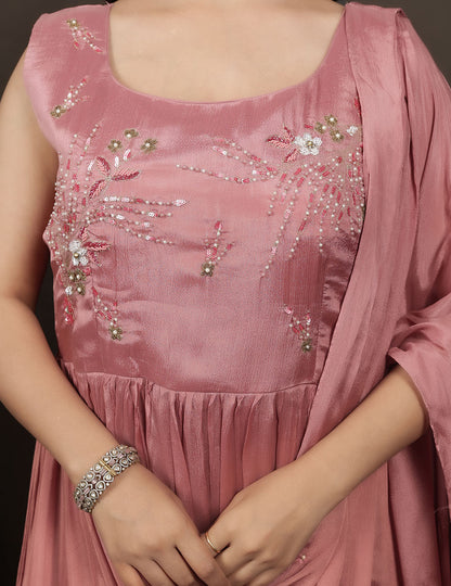 Peach Chanderi Silk Gown