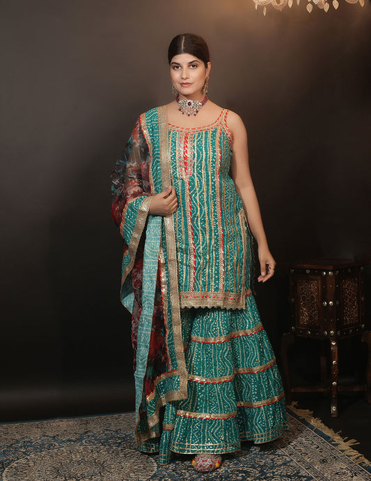 Dark Green Cotton Sharara Set