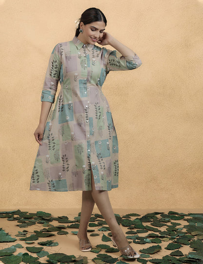 Pista Cotton Printed Kurti