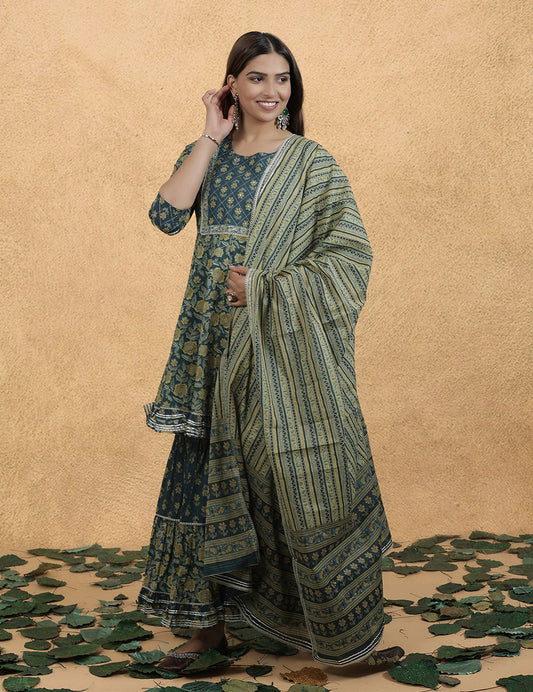 Rama Green Cotton Sharara Set