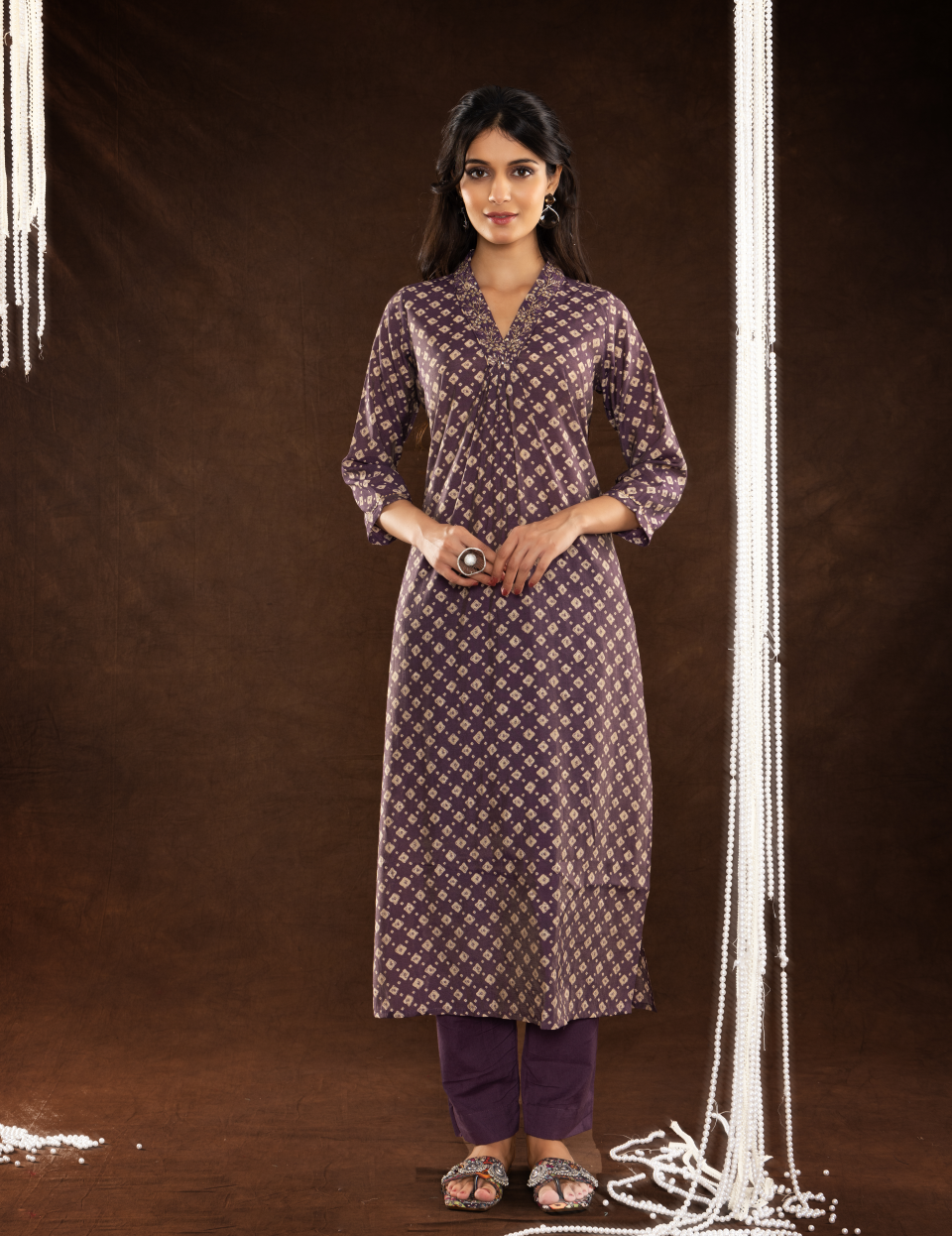 Purple Muslin Kurti Pant Set