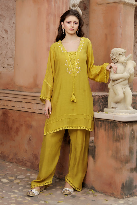Mustard Glow Adda Work Kurta Pant Set