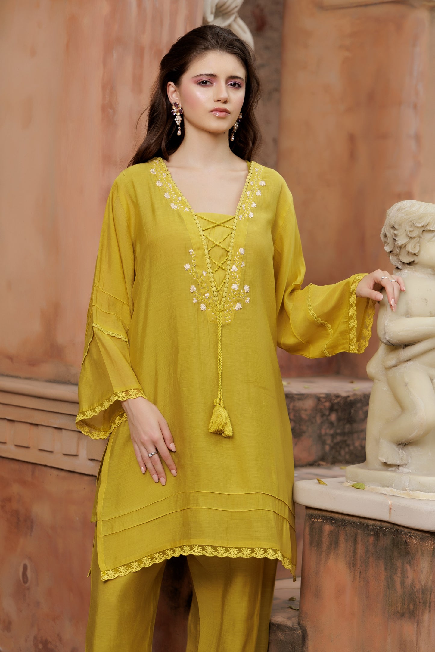 Mustard Glow Adda Work Kurta Pant Set