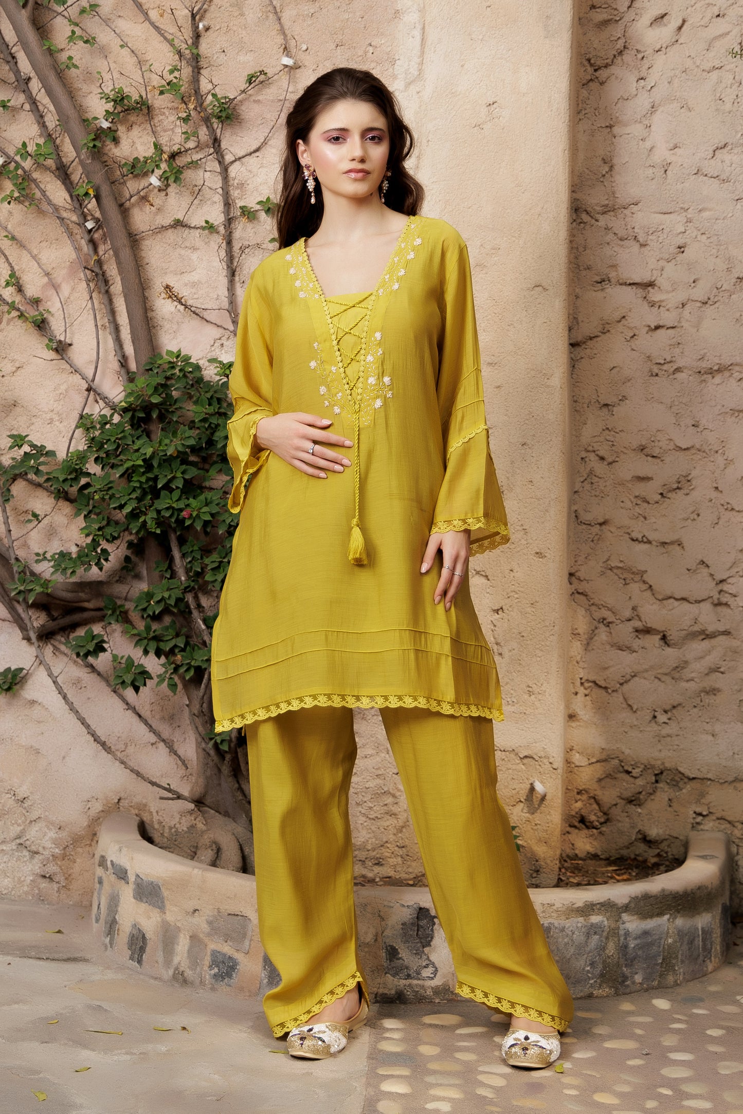 Mustard Glow Adda Work Kurta Pant Set