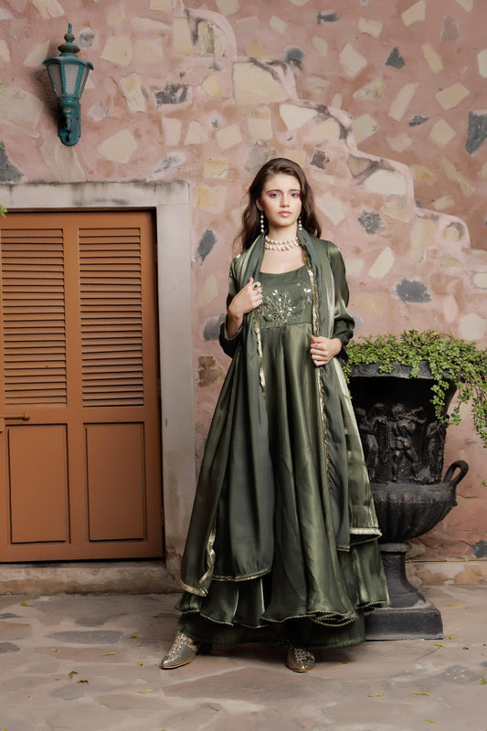 Royal Olive Festive Anarkali Set