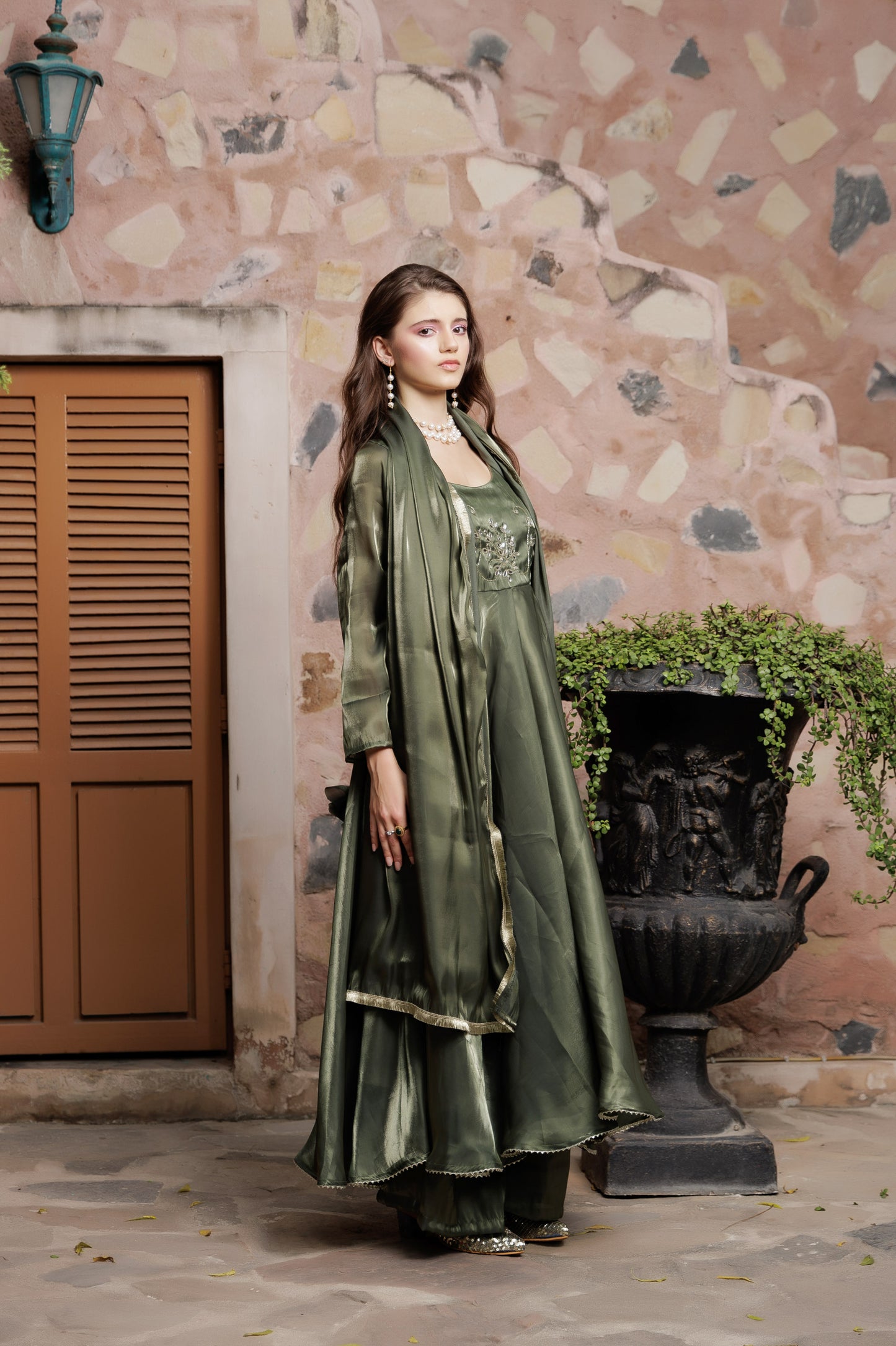 Royal Olive Festive Anarkali Set