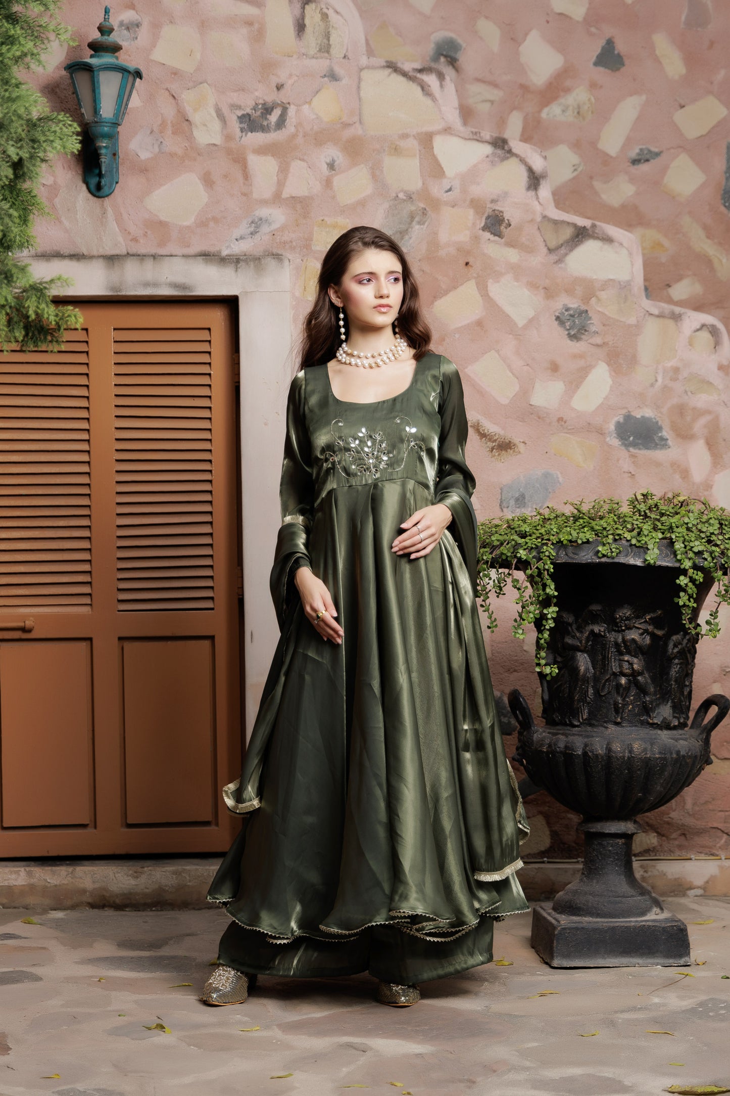 Royal Olive Festive Anarkali Set