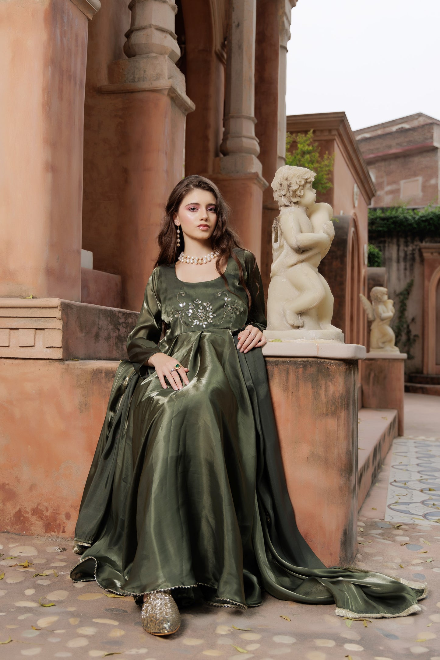 Royal Olive Festive Anarkali Set