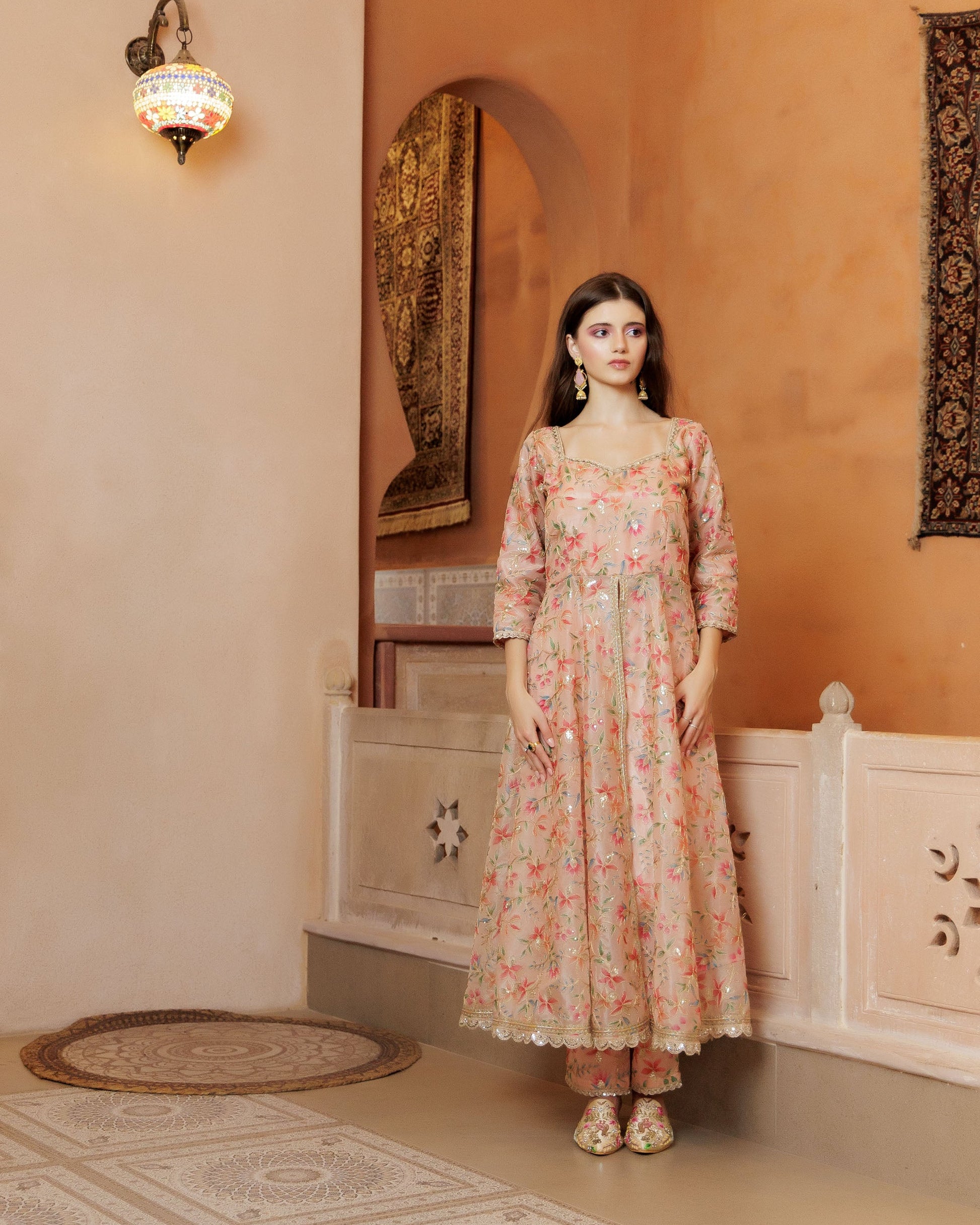 beige anarkali dress Light Dusty Beige Embroidered Anarkali S