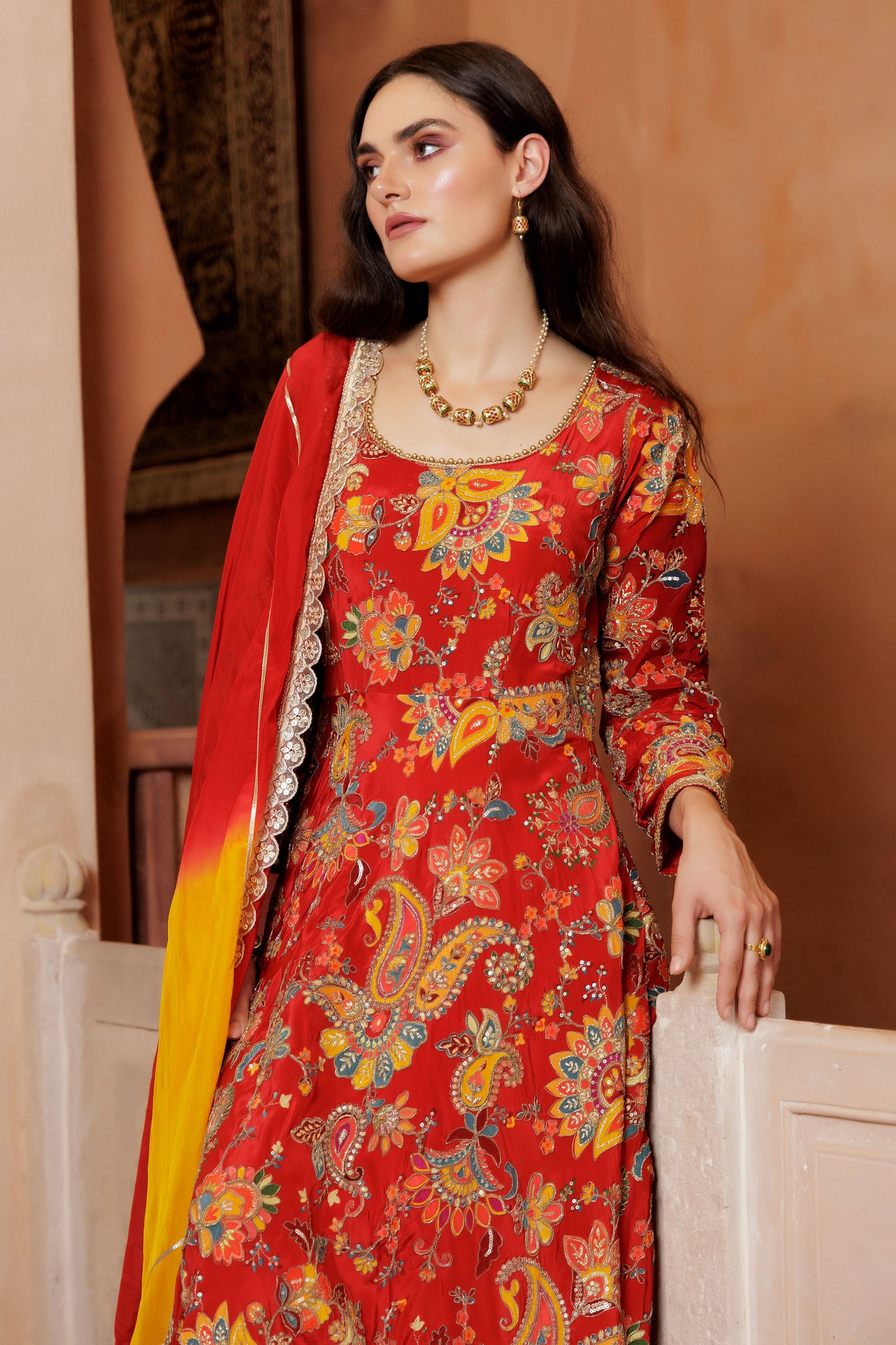 Sindoori Festive Floral Maxi Dress