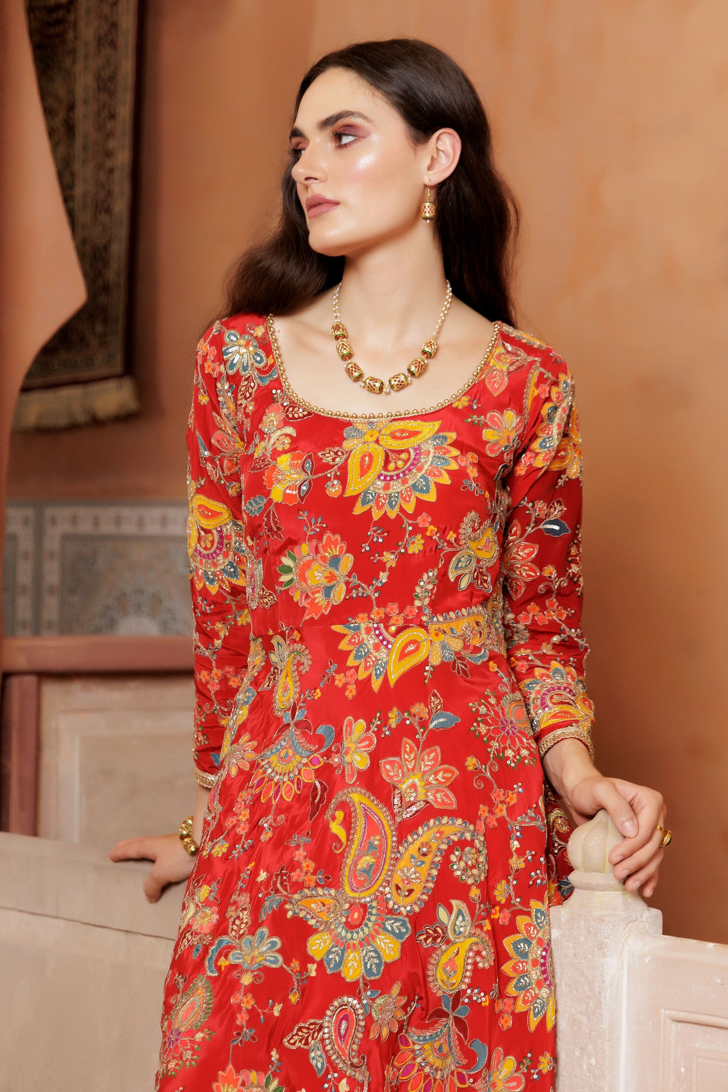 Sindoori Festive Floral Maxi Dress