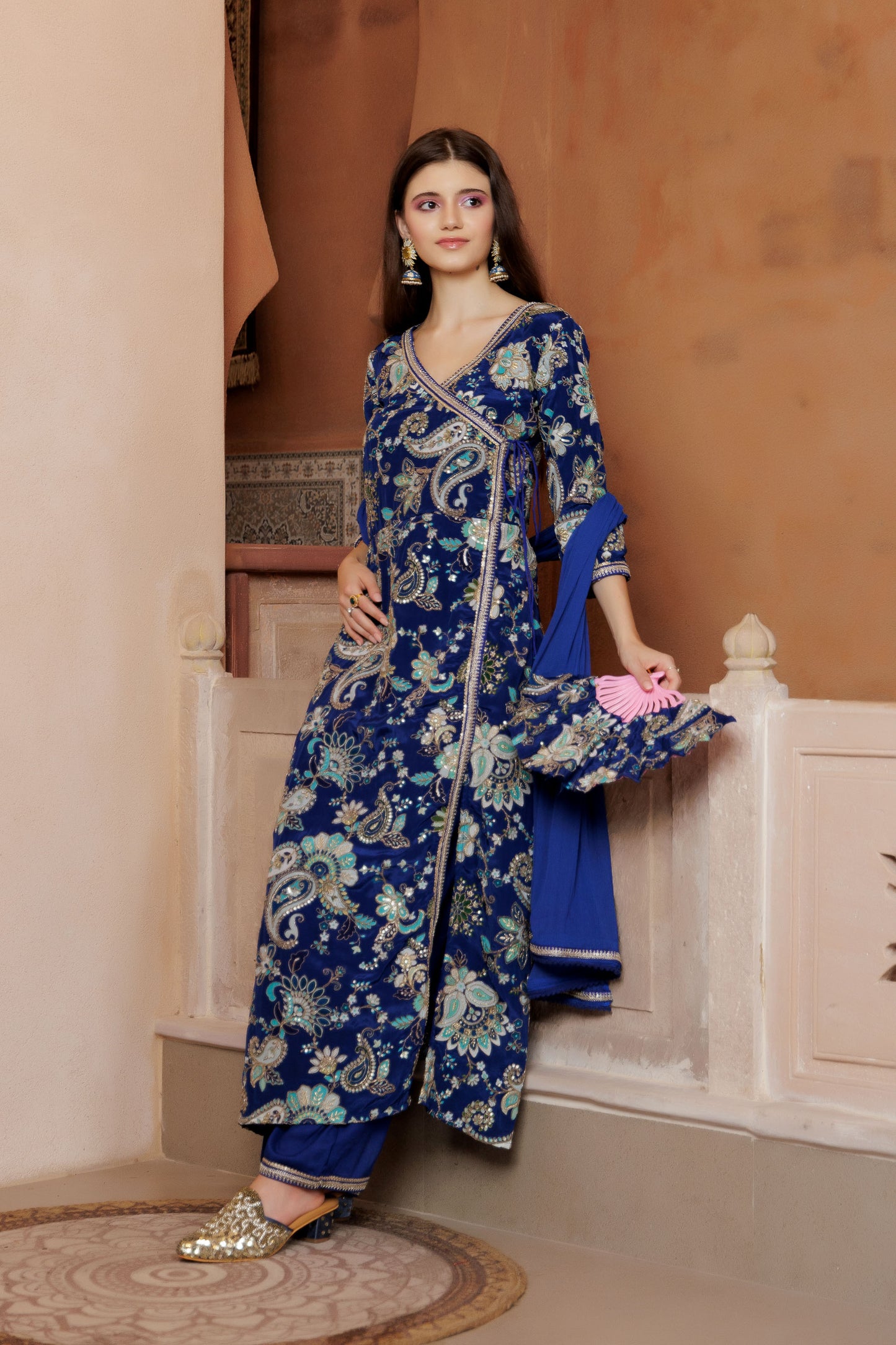 Royal Bloom Embroidered Angrakha Se