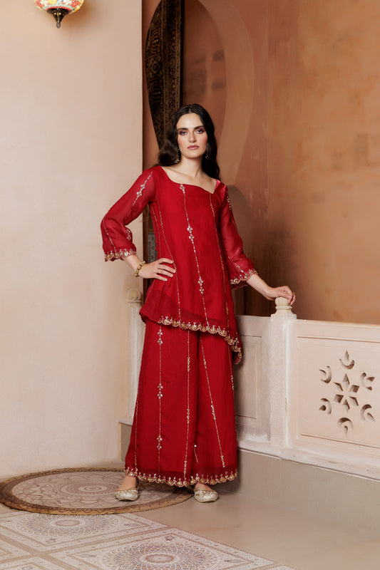 Noor Festive Scarlet Sharara Ensemble