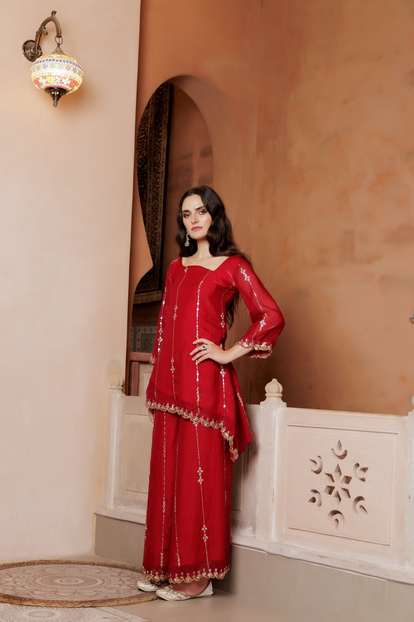 Noor Festive Scarlet Sharara Ensemble