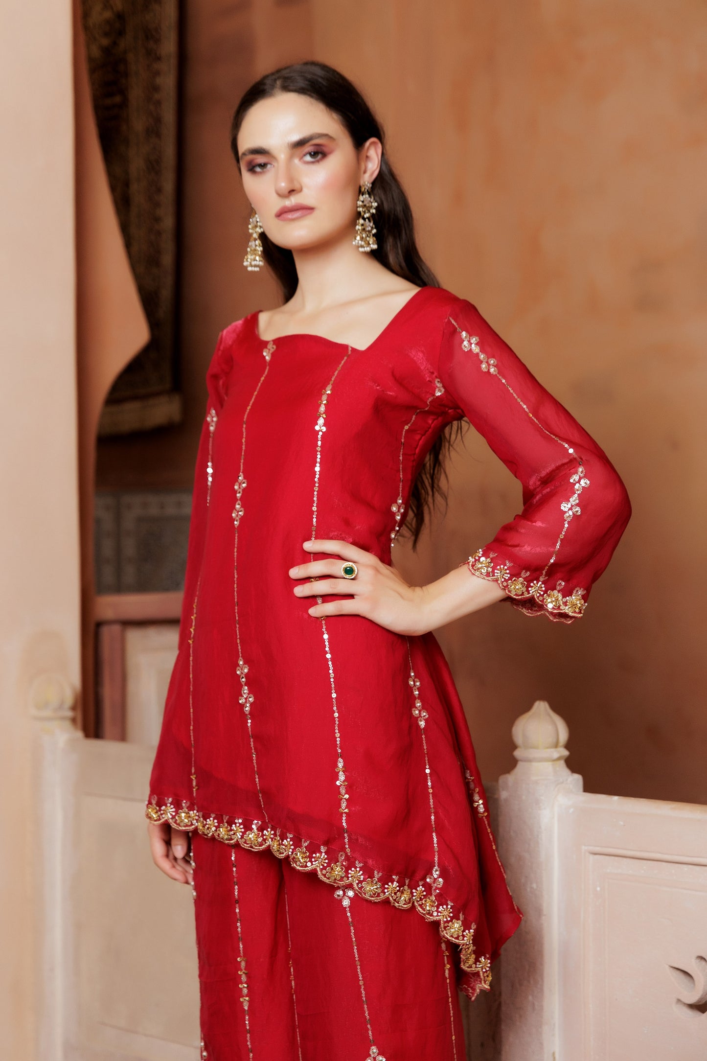 Noor Festive Scarlet Sharara Ensemble