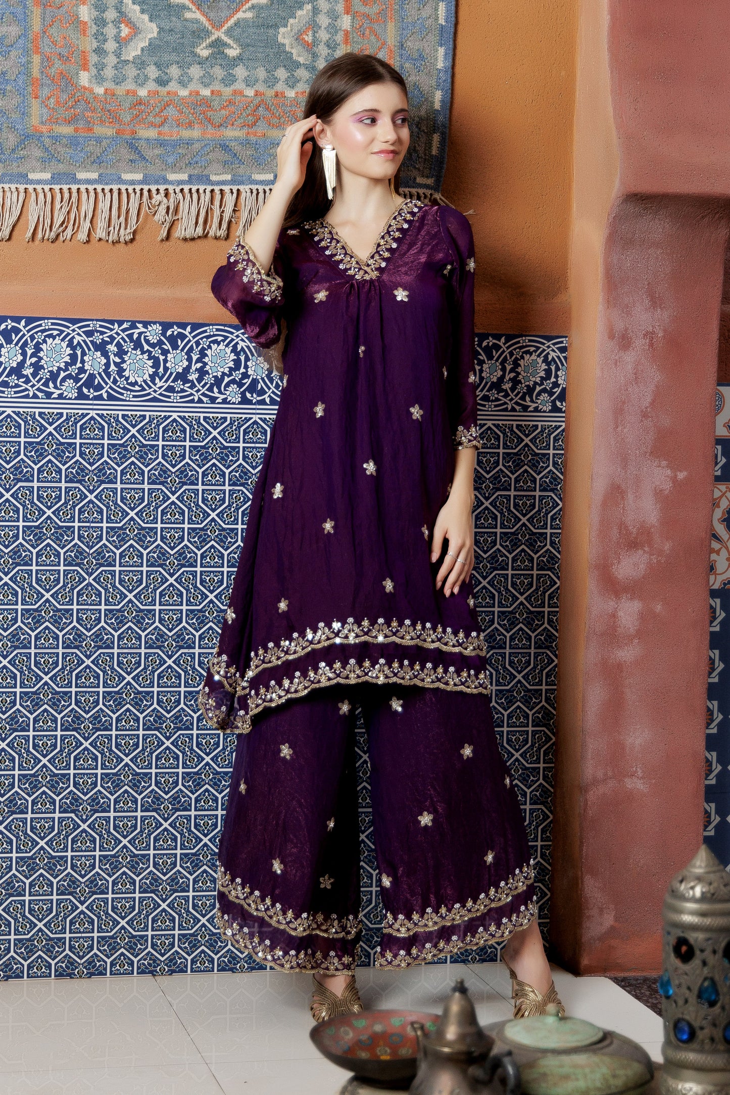 Purple Majesty Zari Sharara Set