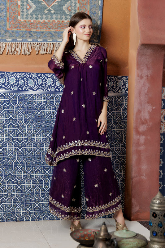 Purple Majesty Zari Sharara Set