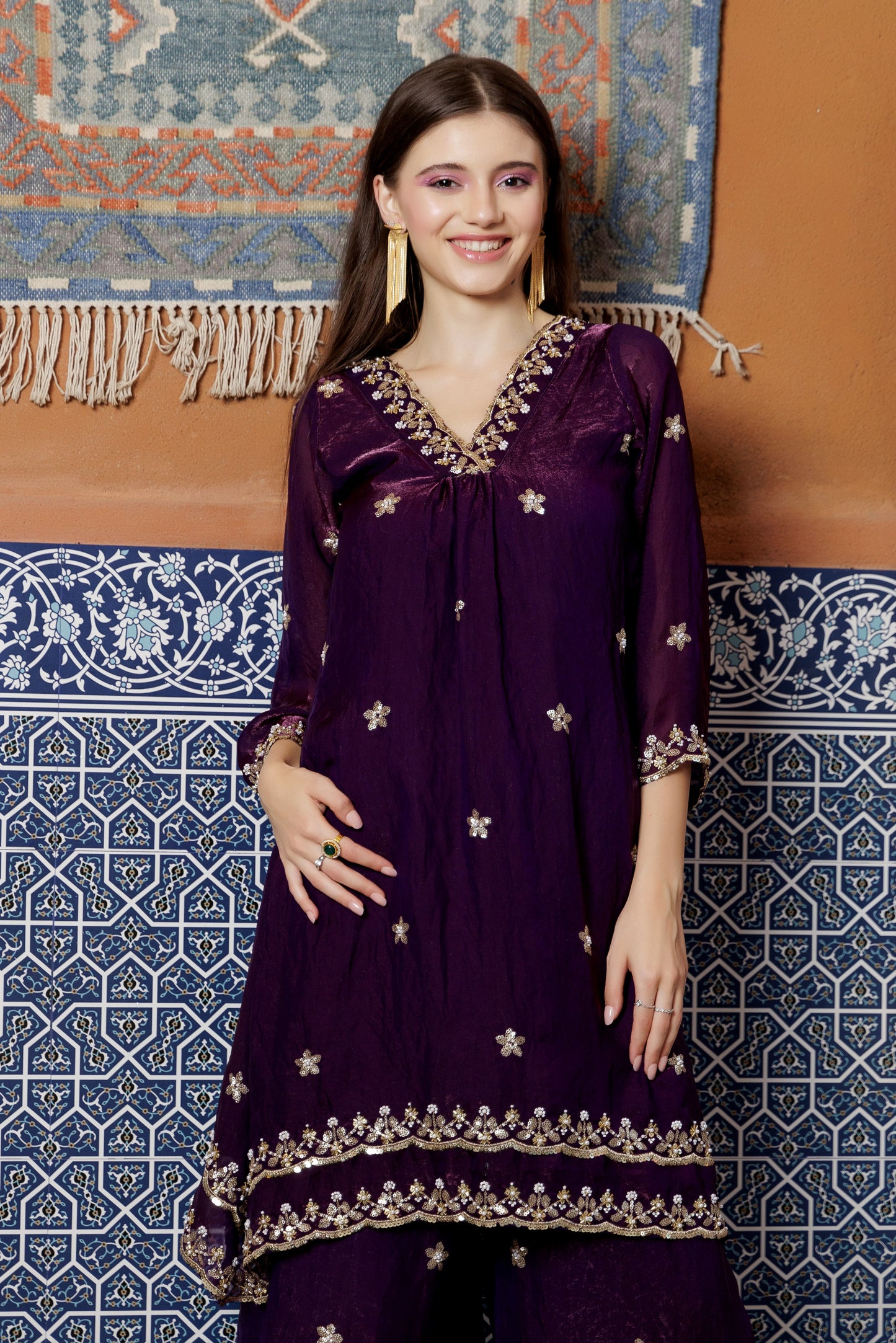 Purple Majesty Zari Sharara Set