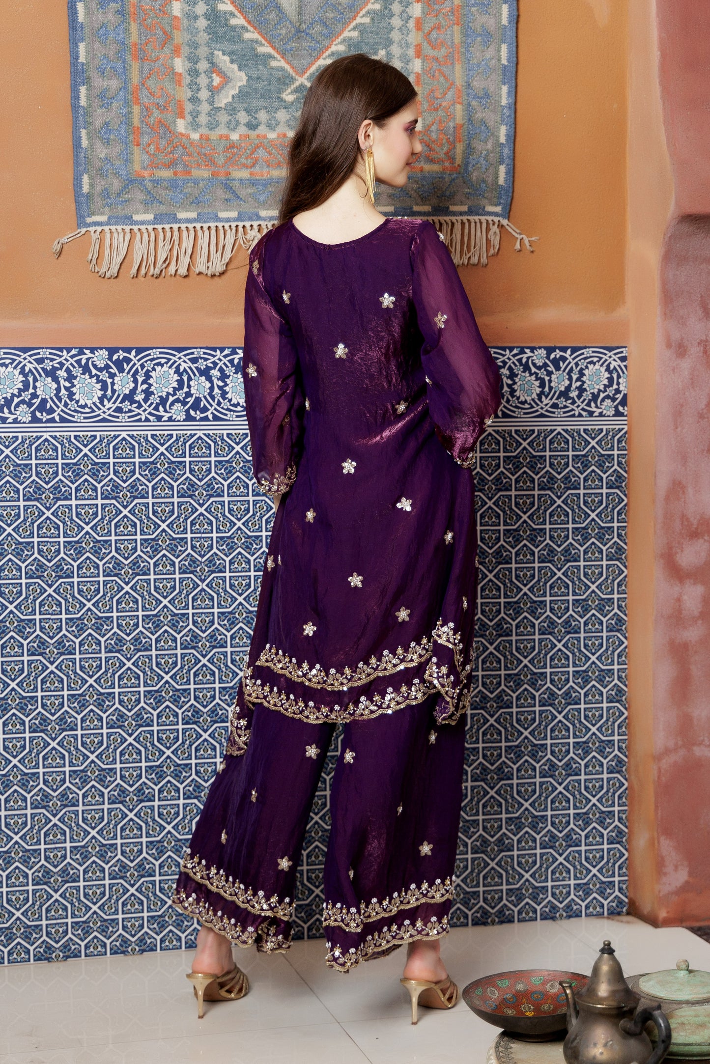 Purple Majesty Zari Sharara Set