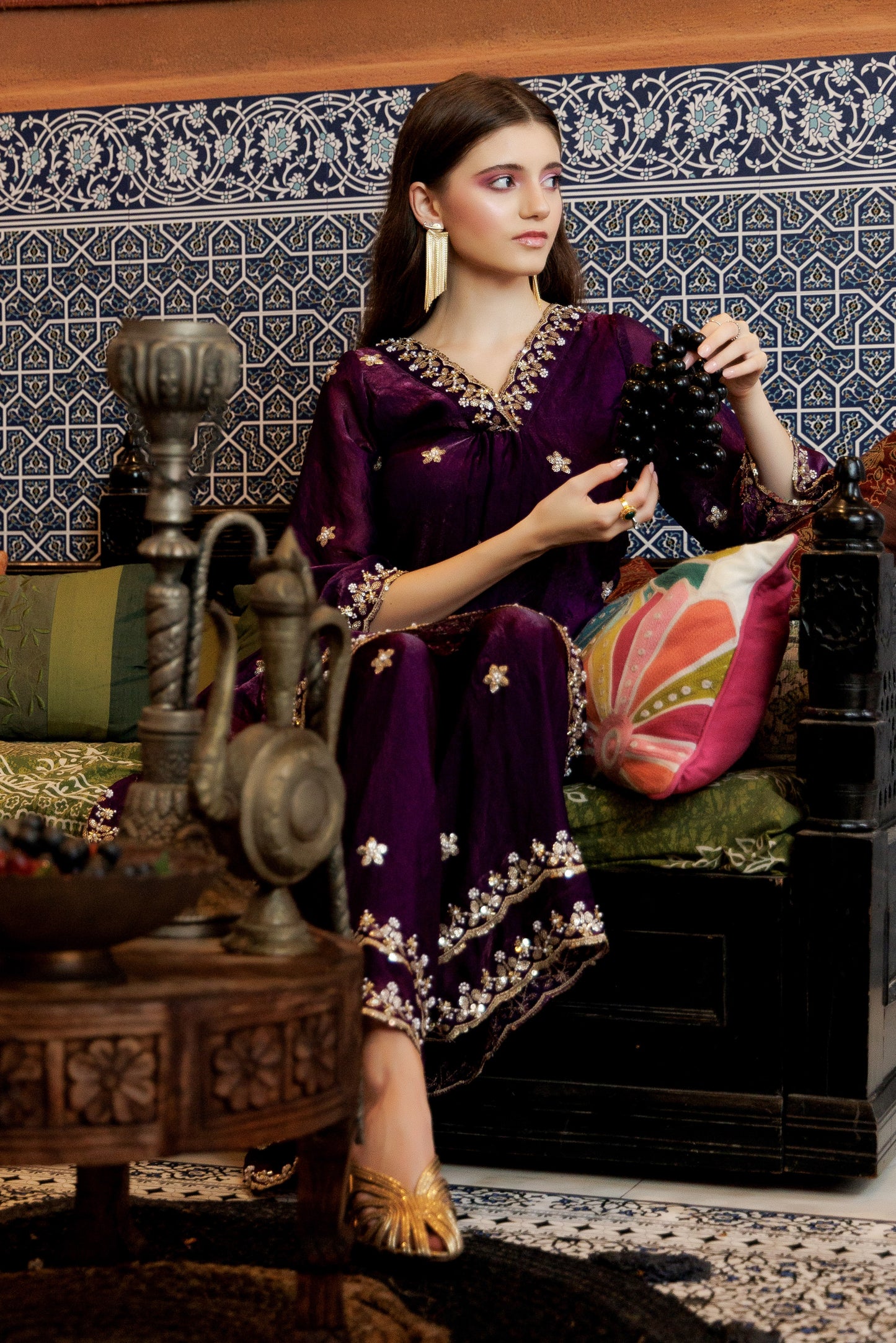 Purple Majesty Zari Sharara Set