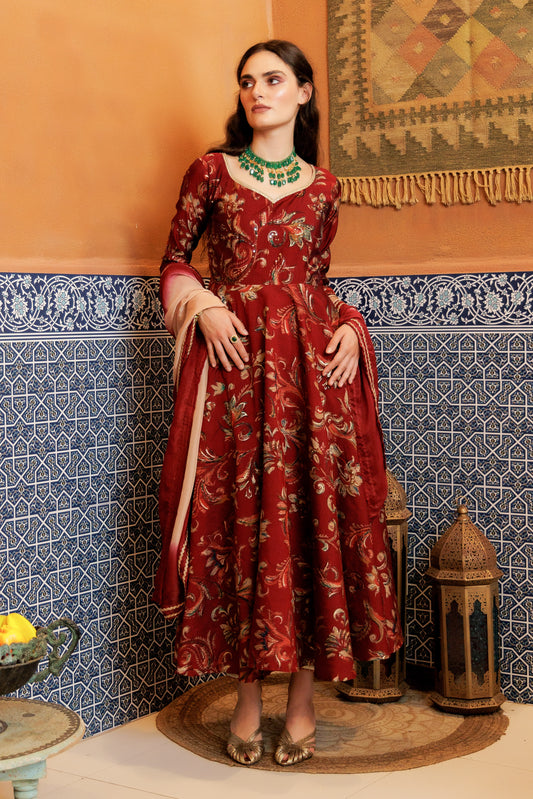 Crimson Bloom Festive Anarkali Suit Set