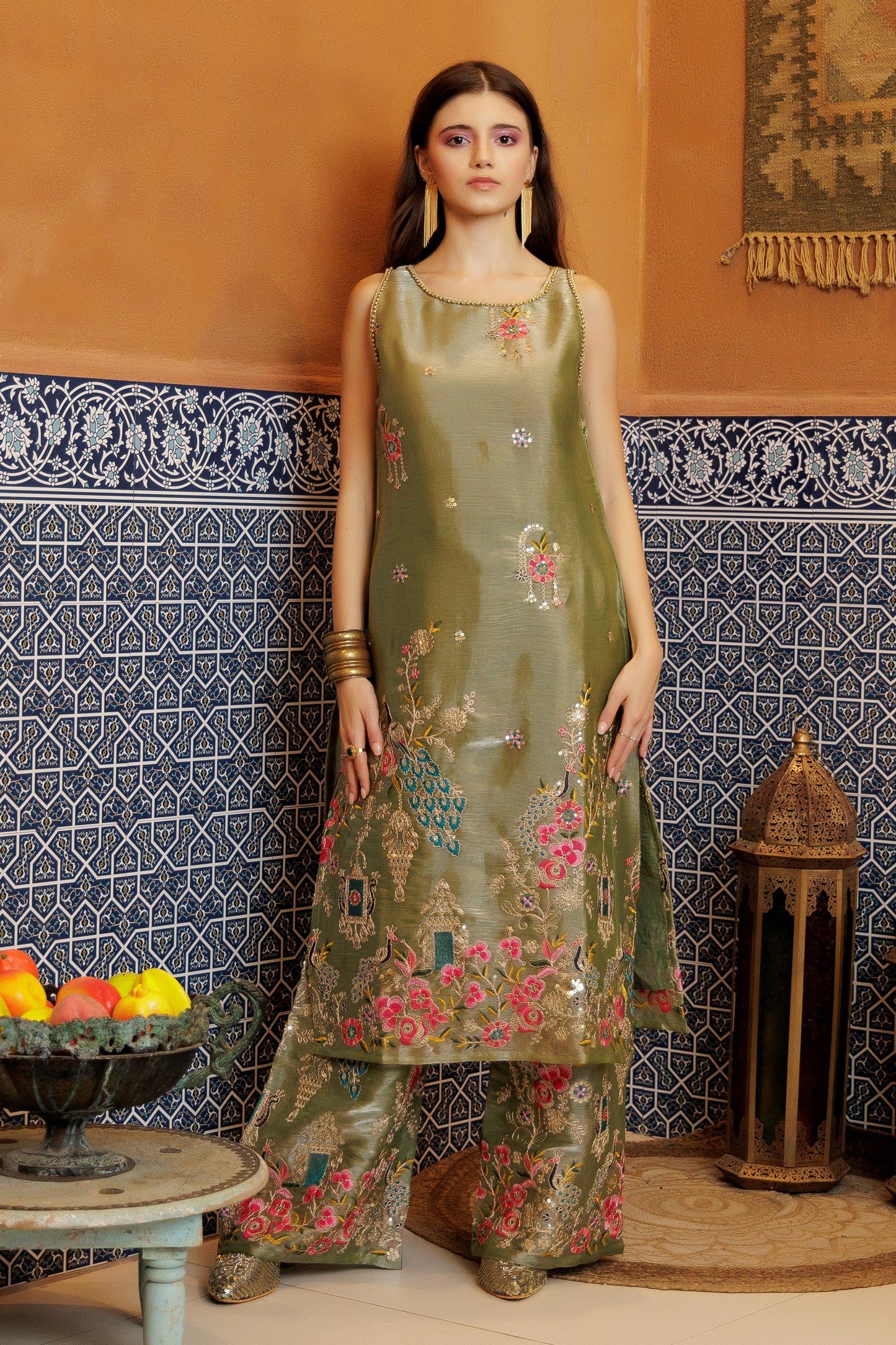 Sage Peacock Embroidered S