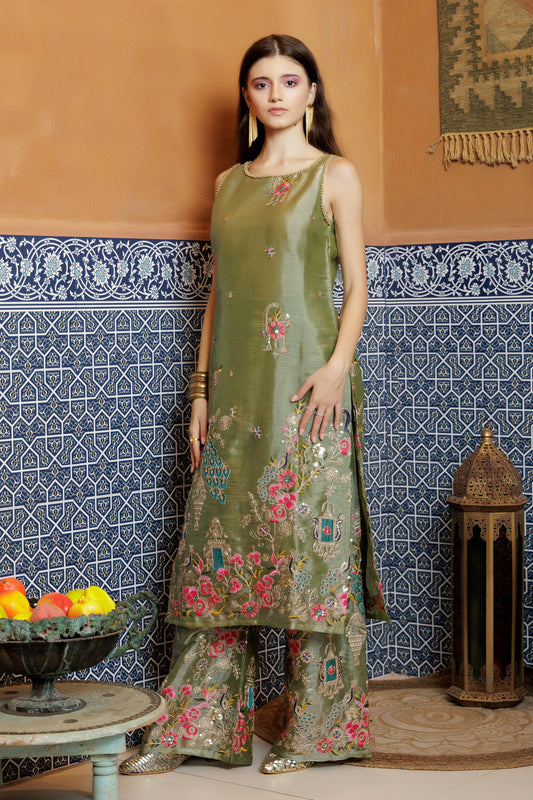 Sage Peacock Embroidered S