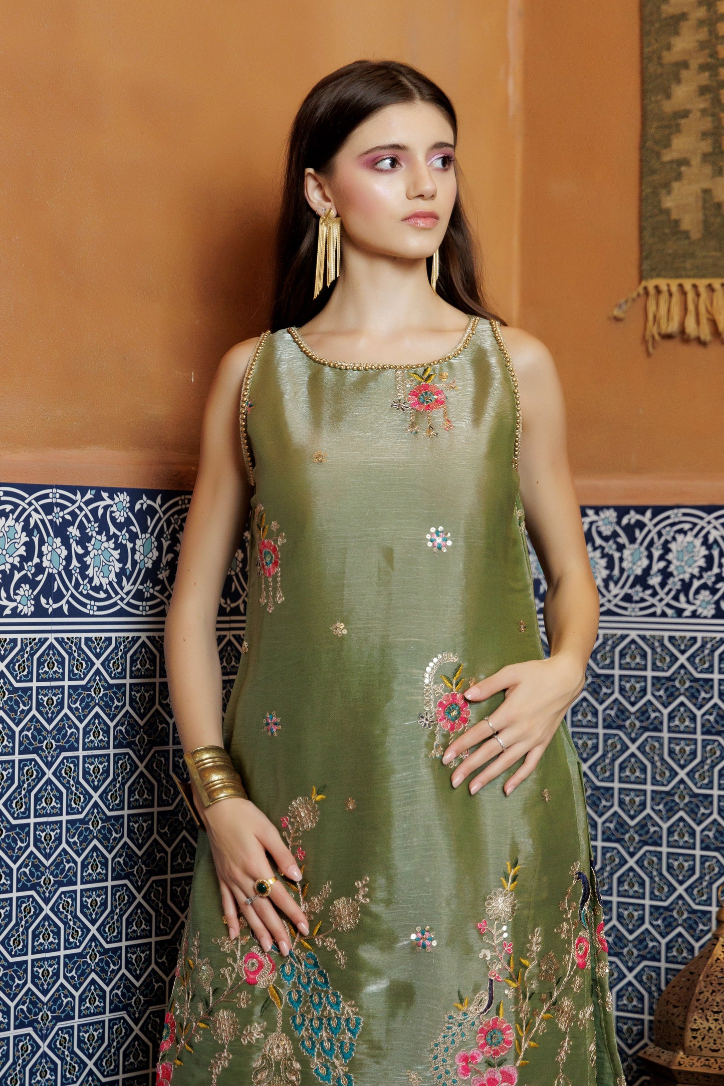 Sage Peacock Embroidered S