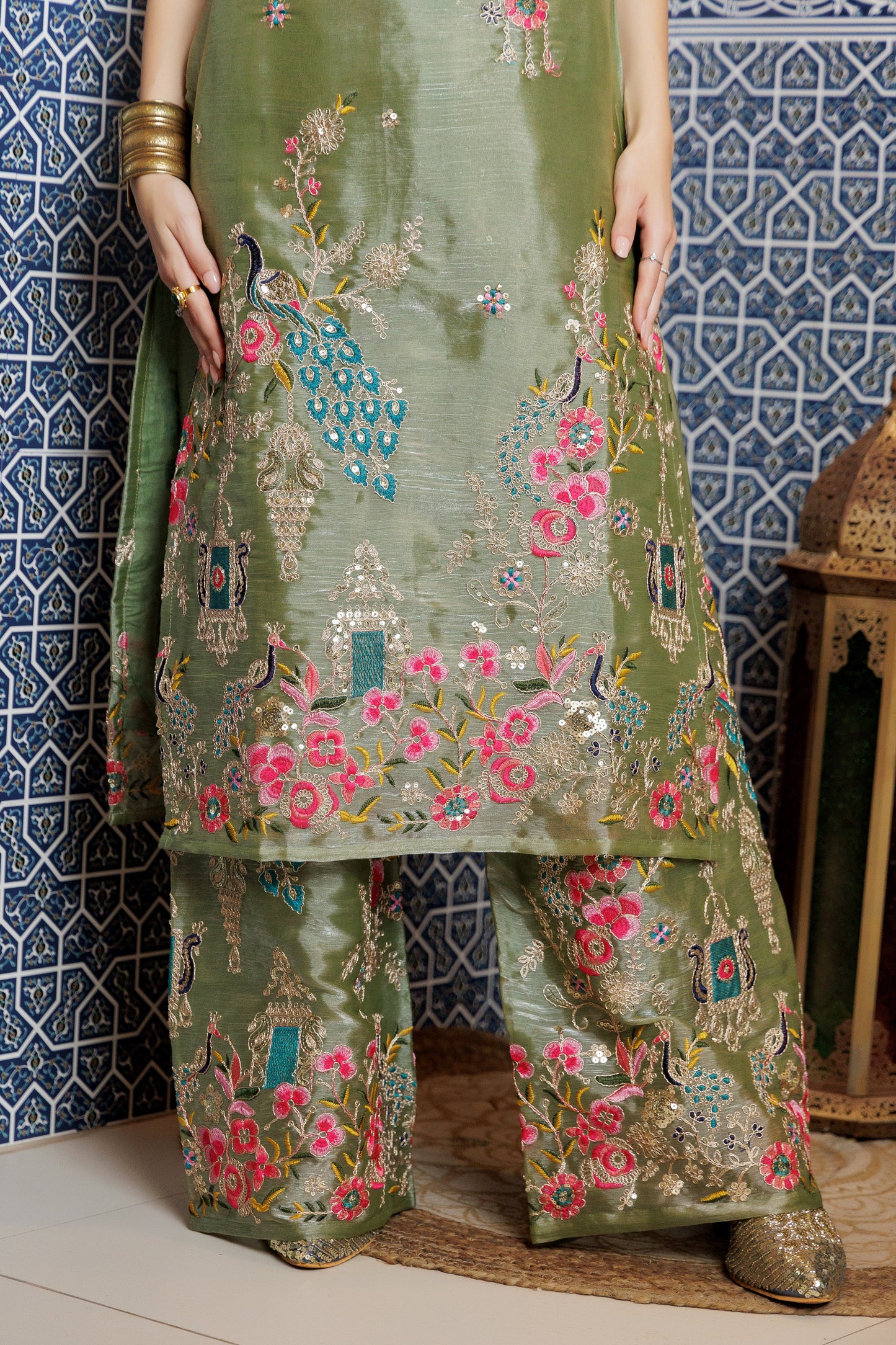 Sage Peacock Embroidered S