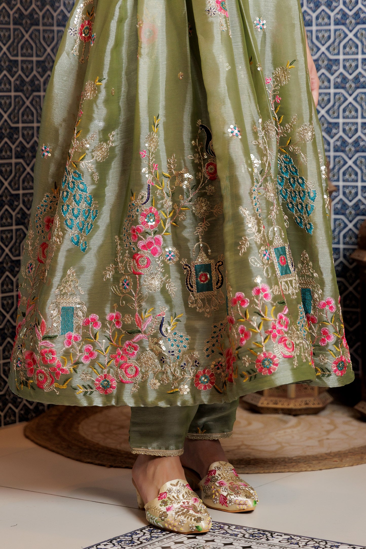 Olive Peacock Anarkali Suit Set
