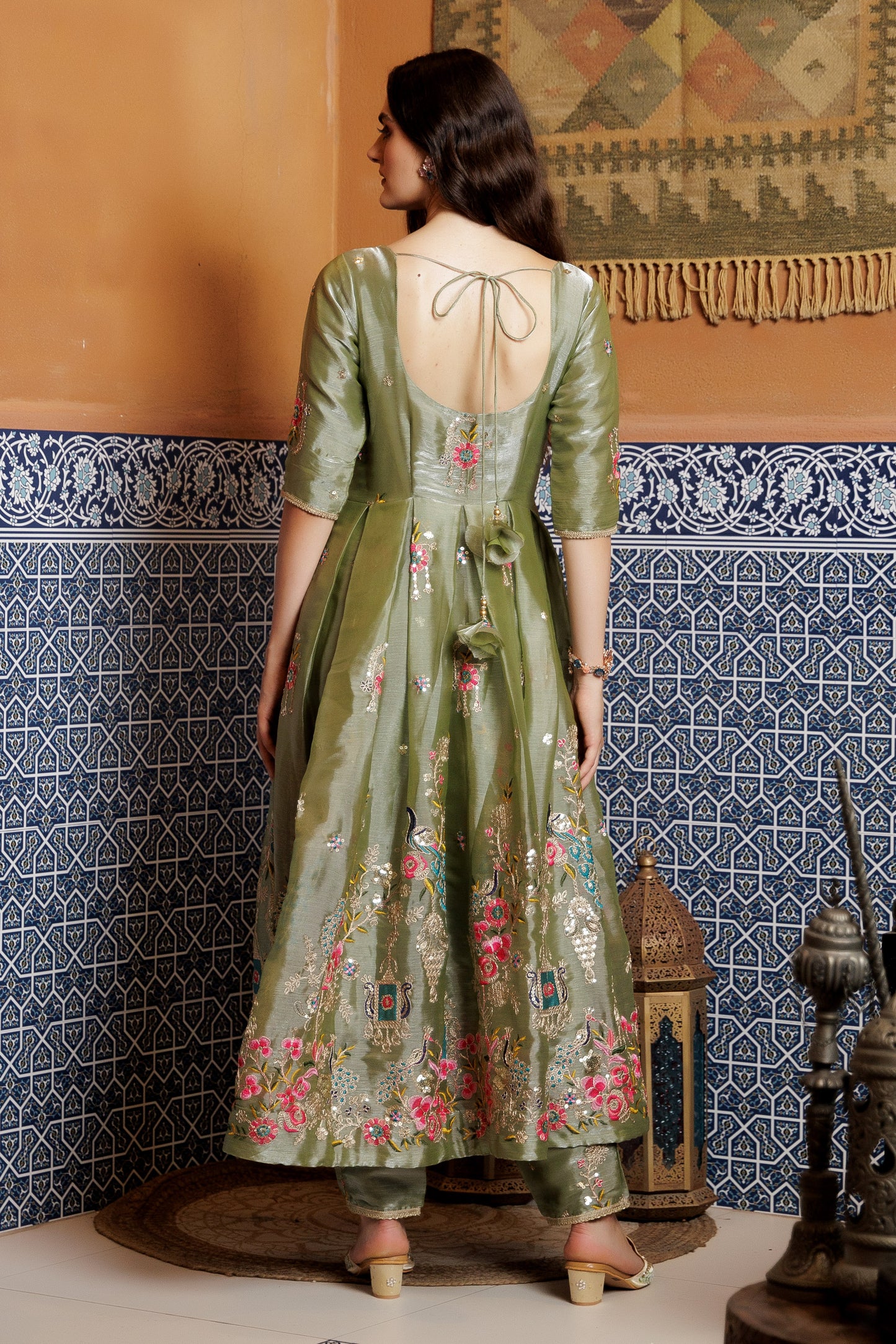 Olive Peacock Anarkali Suit Set