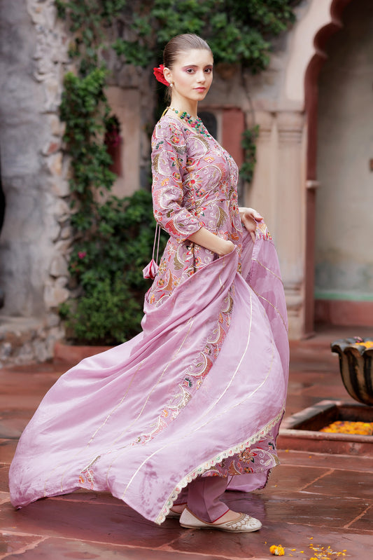 Mauve Meadow Floral Anarkali Ensemble