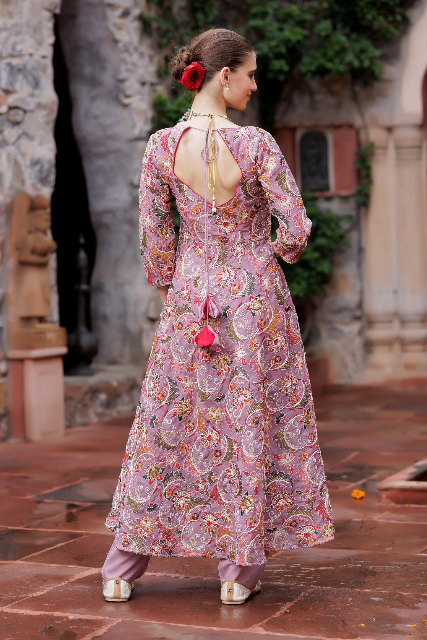 Mauve Meadow Floral Anarkali Ensemble