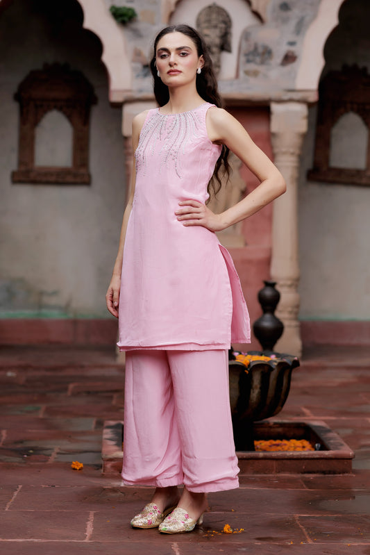 Noor Pink Embellished Indo-Western Set