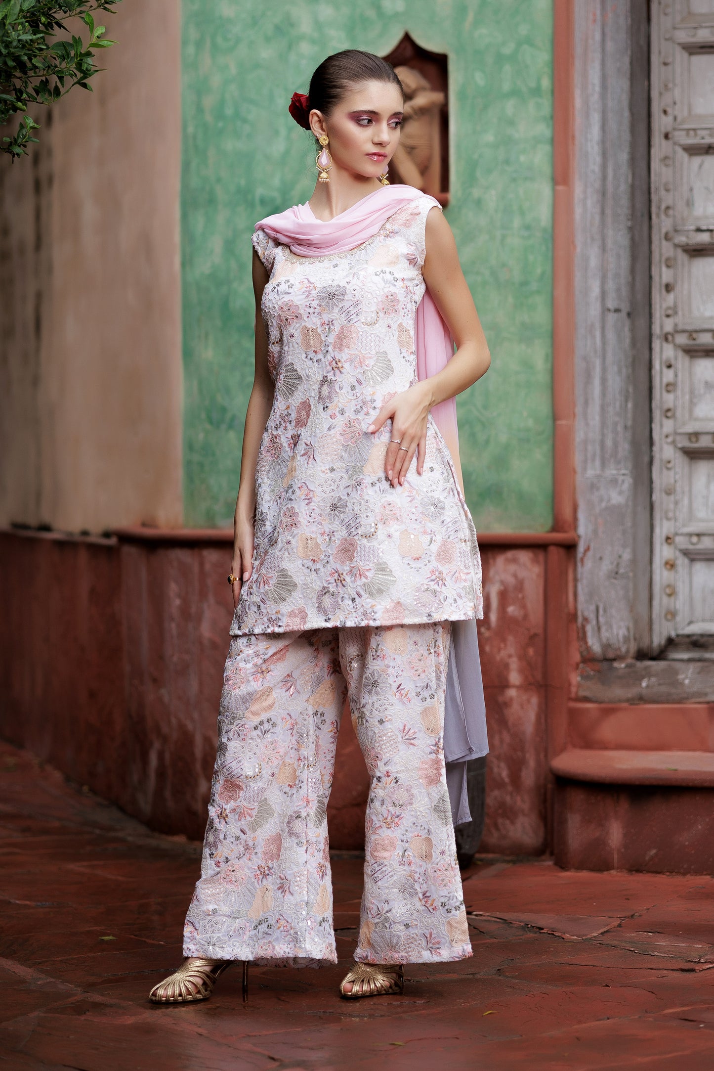 Ivory Bloom Festive Sharara Ensemble