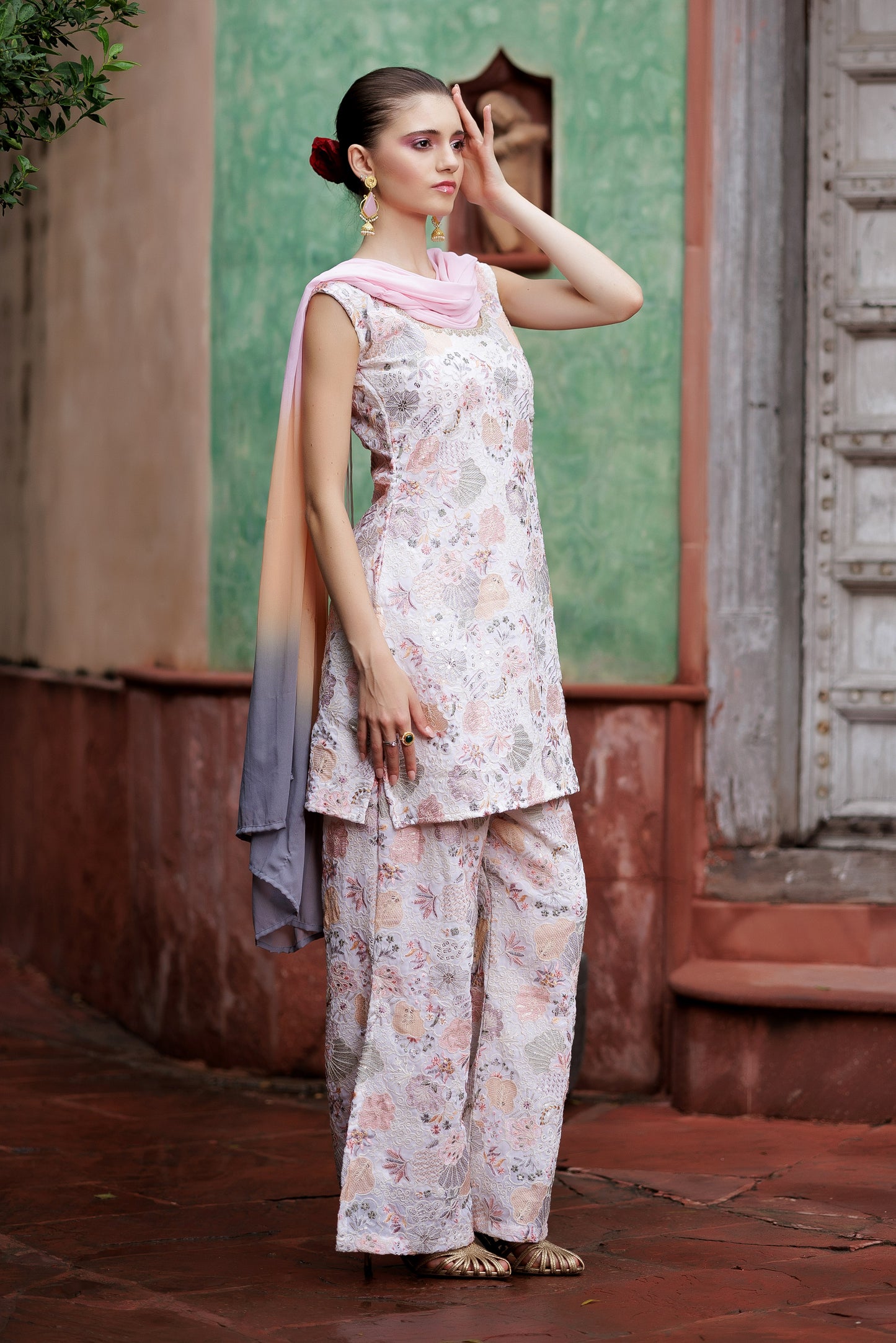 Ivory Bloom Festive Sharara Ensemble