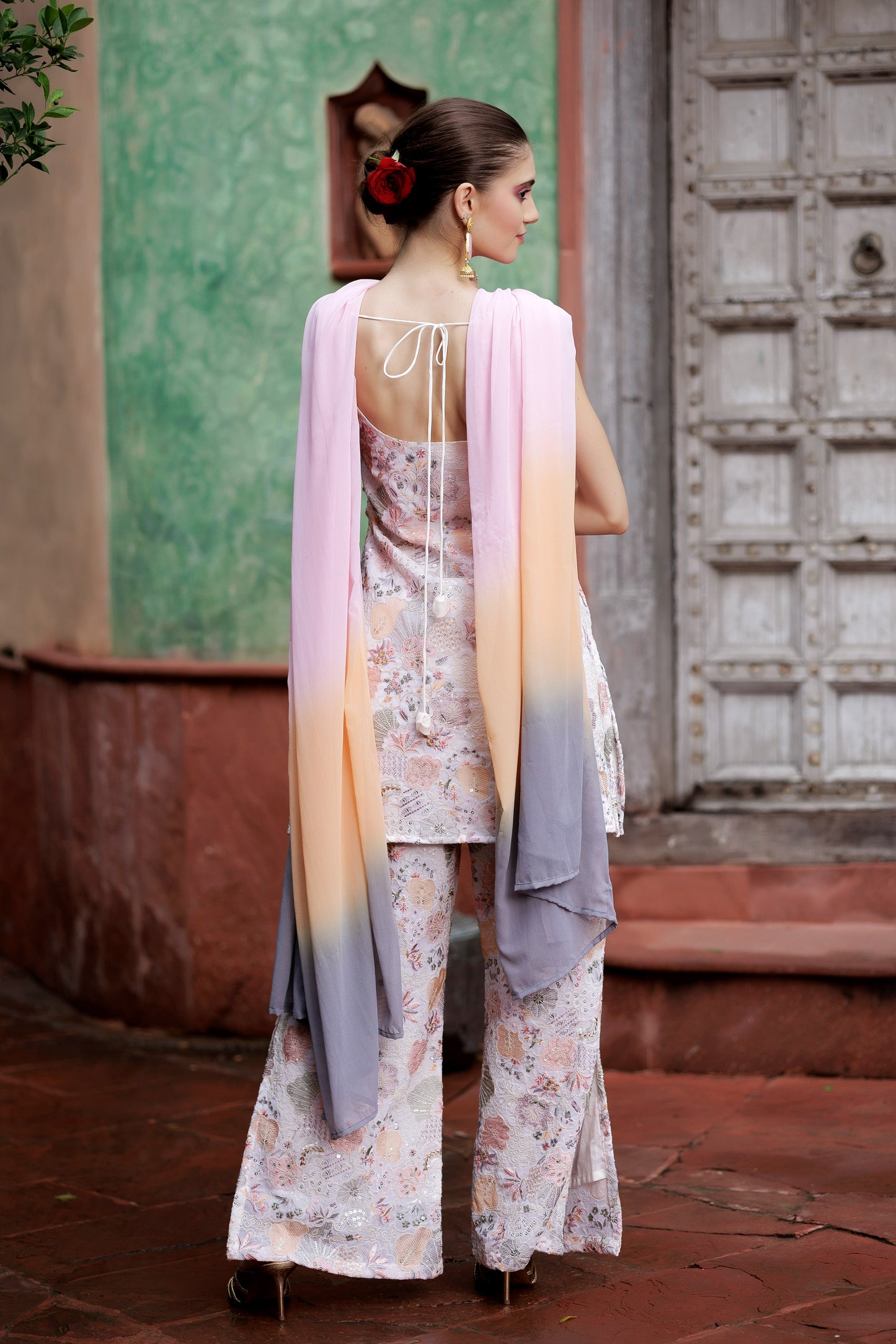 Ivory Bloom Festive Sharara Ensemble