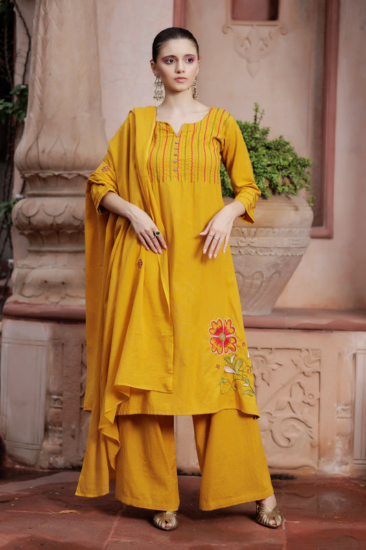 Zaria Mustard Handcrafted Suit Set