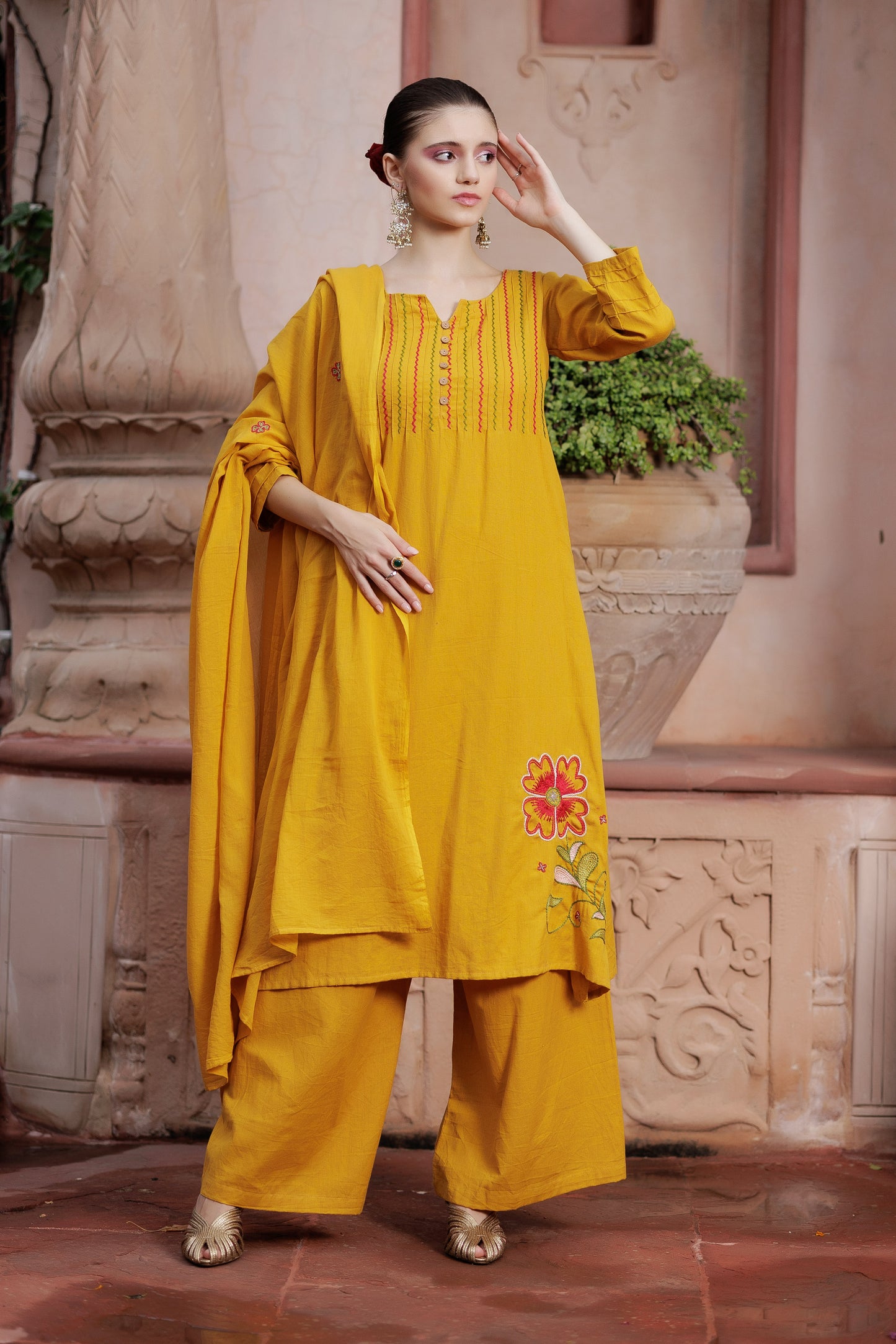 Zaria Mustard Handcrafted Suit Set