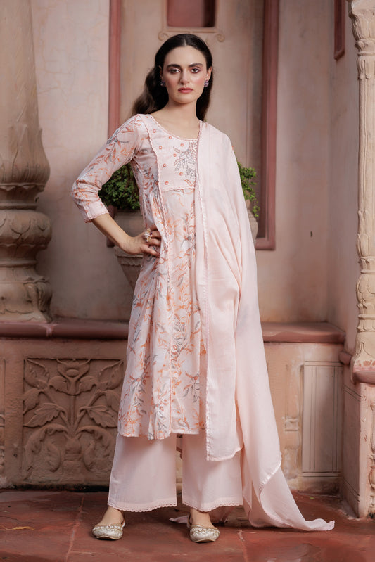 Noor Blush Floral Kurta Dupatta Set