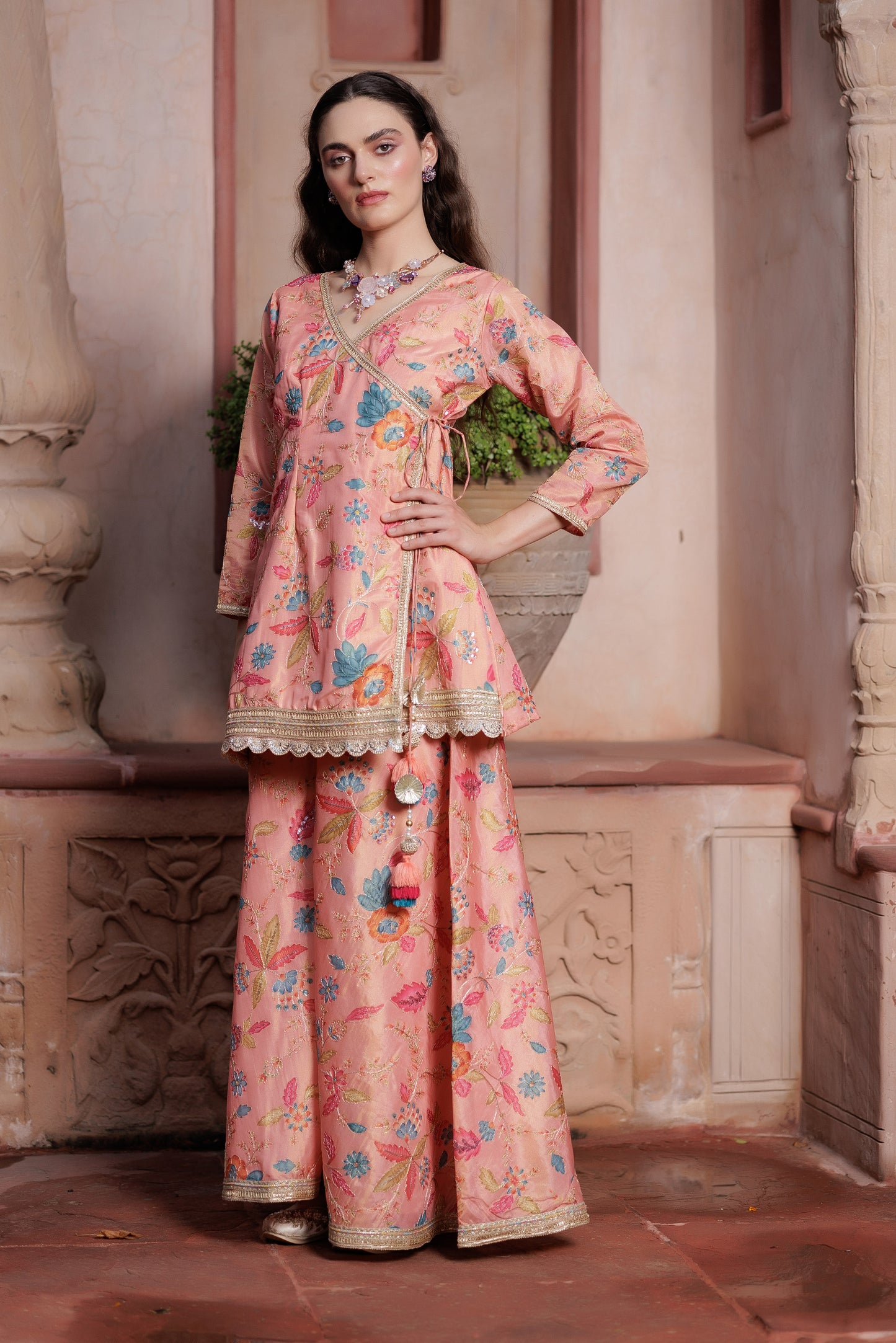 Blossom Luxe Peach Sharara Set”