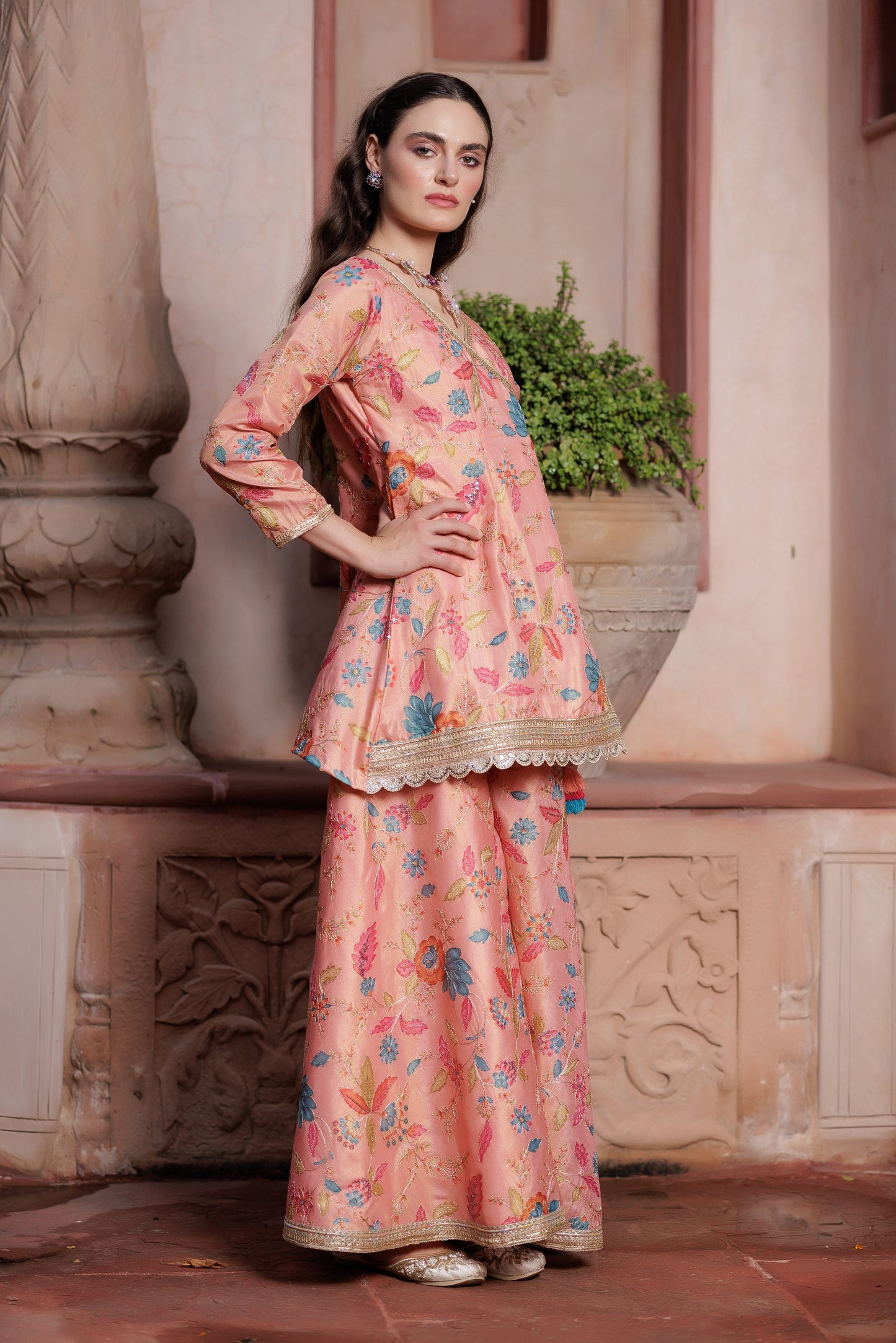 Blossom Luxe Peach Sharara Set”